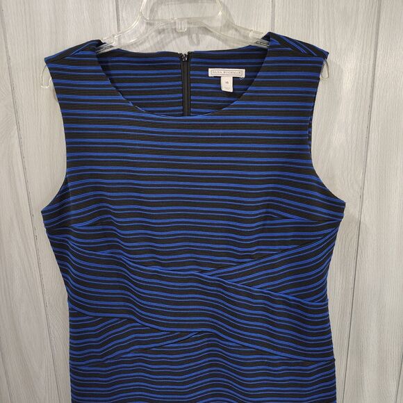 Dana Buchman Blue And Black Striped Sleeveless Sheath Dress Size 16 - Picture 2 of 11